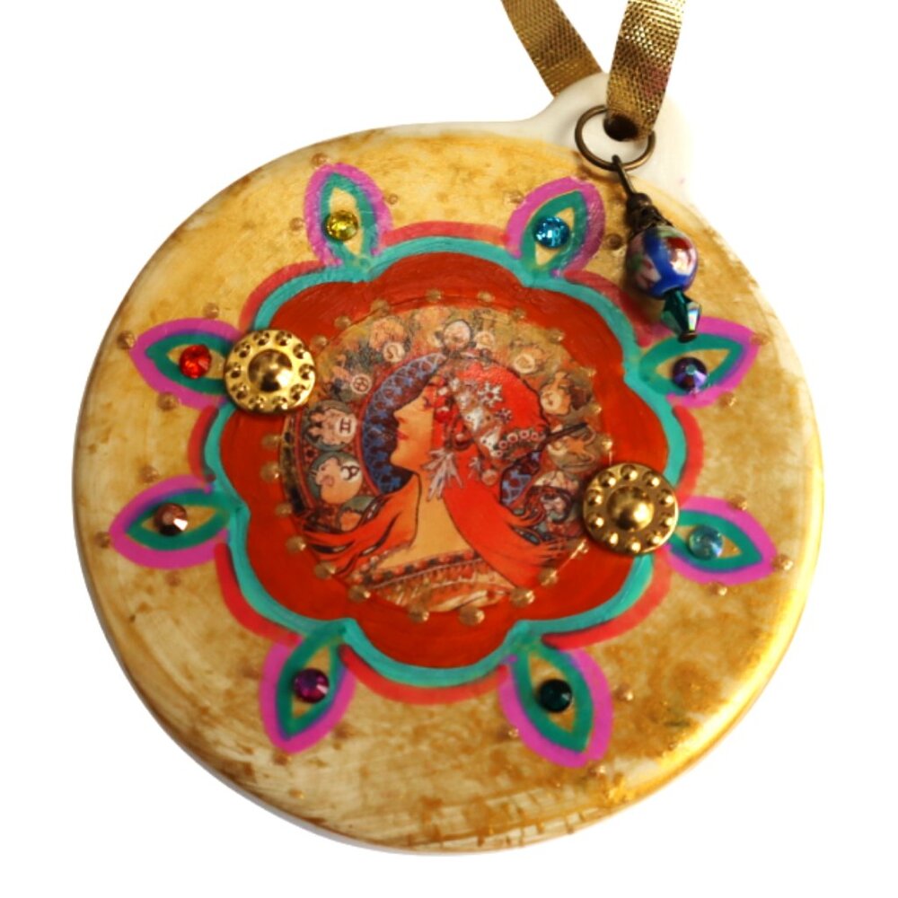 NEW Pre-Raphaelite Mucha Art Ornament Handmade Painted Christmas Holiday Decor
